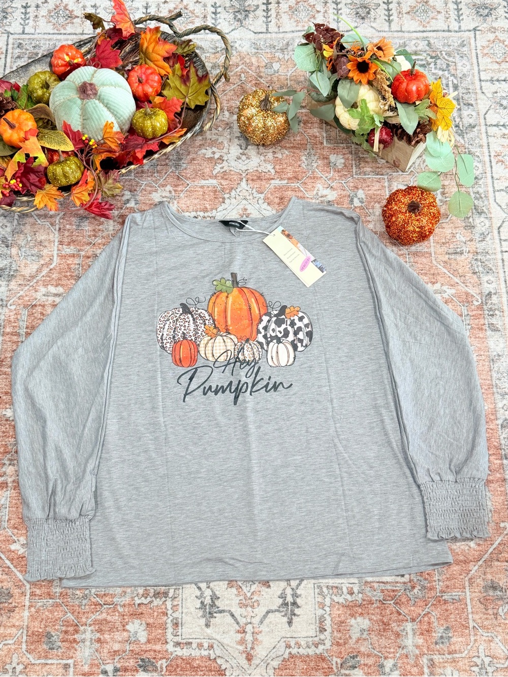 Gray 'Hey Pumpkin' Long-Sleeve Graphic Tee